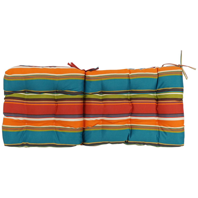 Outdoor Tufted Seat/Back Chair Cushion, Westport Teal Striped, 18" W x 18" D