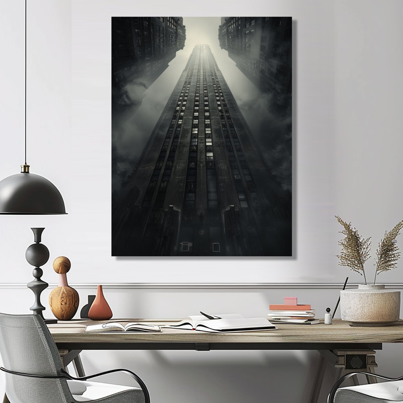 «Greys Colossal Structure Skyscrapers I» - Reproduction d'art mural gratte-ciel, H 12 po x l 20 po, Toile tendue