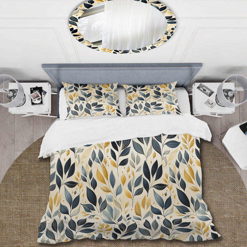 Literie moderne à motif de feuilles VI, Housse de couette pour grand lit et 2 taies décor