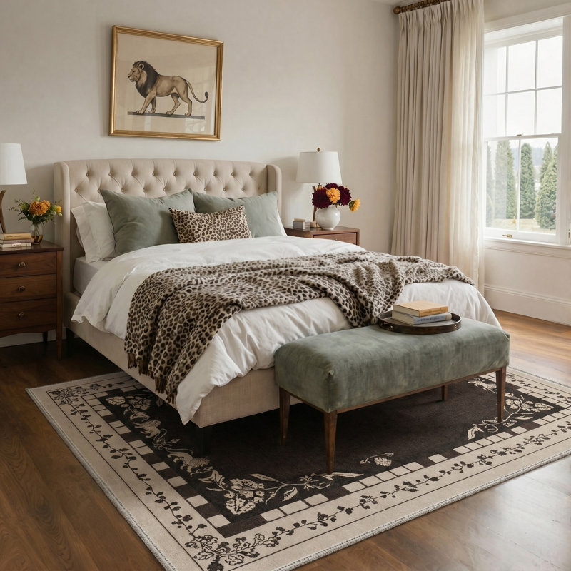 Tapis noir / taupe lavable à la machine avec envers antidérapant, Rectangle 6' x 9'