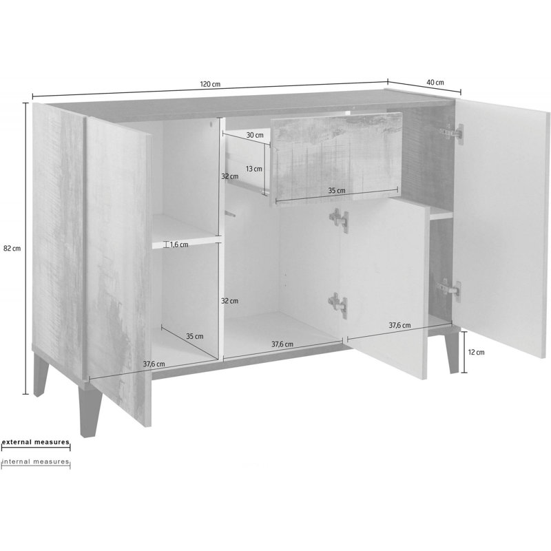 Avabella 120cm Sideboard, White Glossy/Maple Pereira