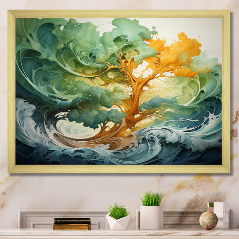 Séquoia symphonie de vert orange, Or, H 30 po x l 40 po x P 1,5 po