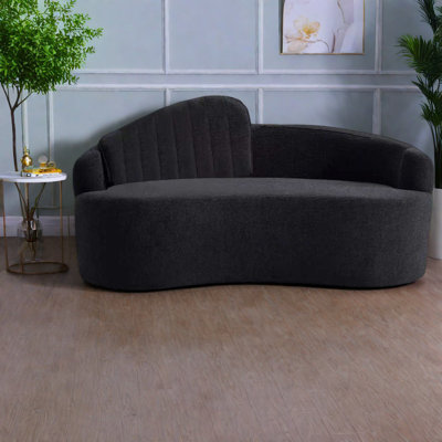 Compact Black Chenille Sofa, Premium Foam, Retro Style For Small Spaces