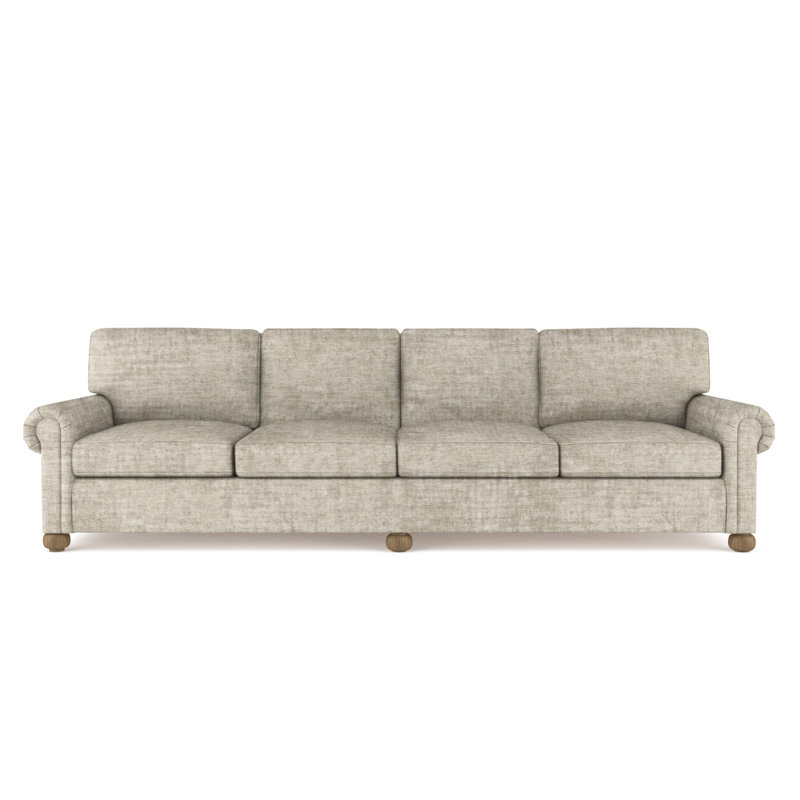 Leroy Rolled Panel-Arm Extra Long Sofa with Bun Feet, 36" H x 120" W x 49" D, Vintage Leather Graphite, Weathered
