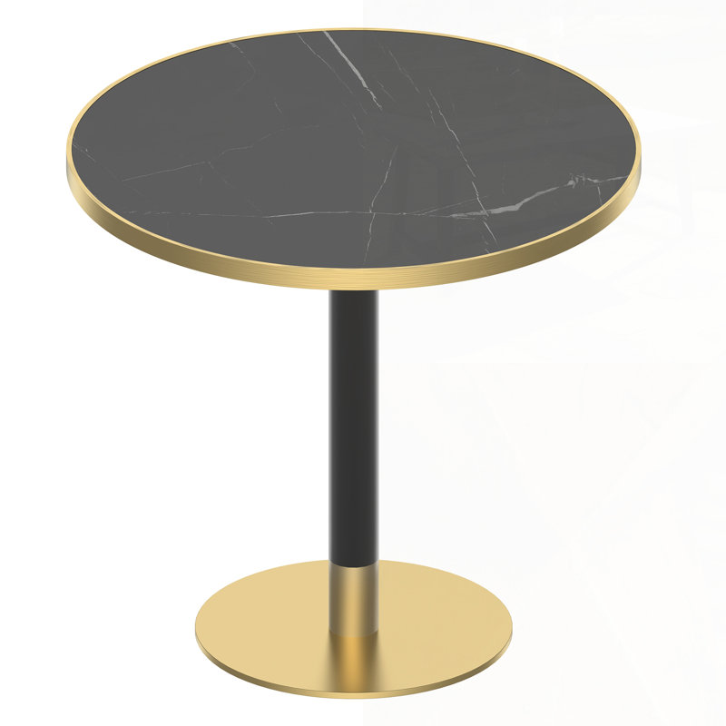 Table de salle à manger ronde ronde et moderne avec plateau en faux marbre, assemblage facile et structure en métal robuste pour une salle à manger élégante