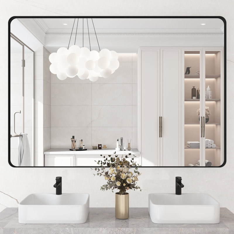 Miroir de salle de bain mural et d'angle Lesamuel, 36 po x 48 po, Noir, Rectangulaire