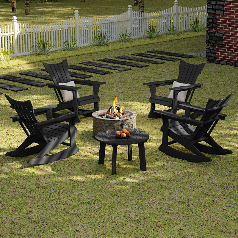 Round High-Density Polyethylene (HDPE) Outdoor Coffee Table, Black
