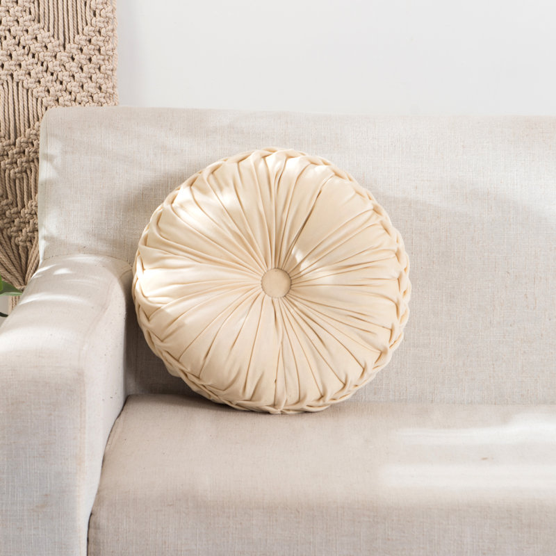 Velvet Round Decorative Pillow for Sofa Decor (15-Inch), Cream