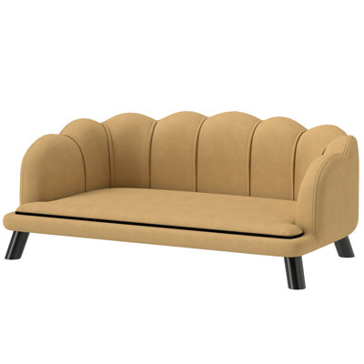 Velvet Large Dog Couch with Foam Cushion, Soft and Cute Dog Bed with Pearl Design, Dog Sofa for Big and Medium Dogs, Coffee
