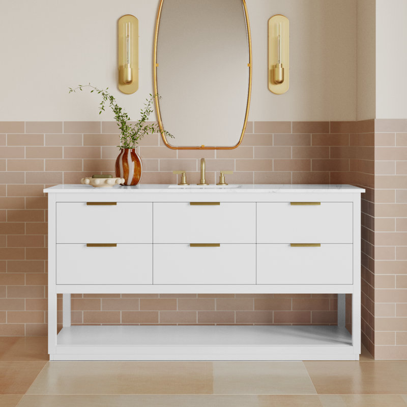 Felicity 60'' Single Bathroom Vanity with Engineered Marble Top, White