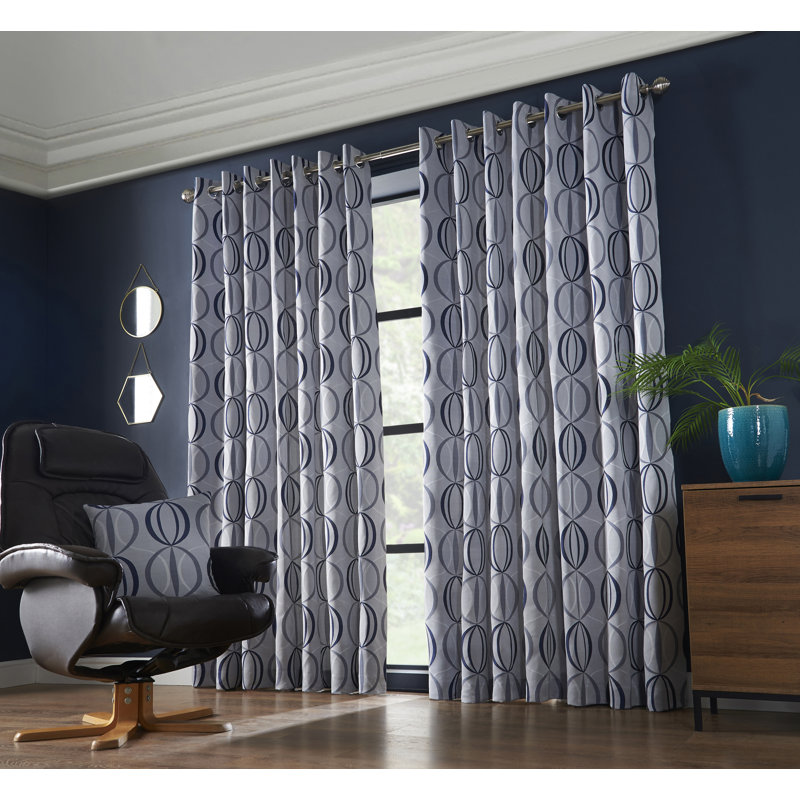 Maldonado Owen Eyelet Ring Top Room Darkening Curtains, 117 x 137 cm, Navy