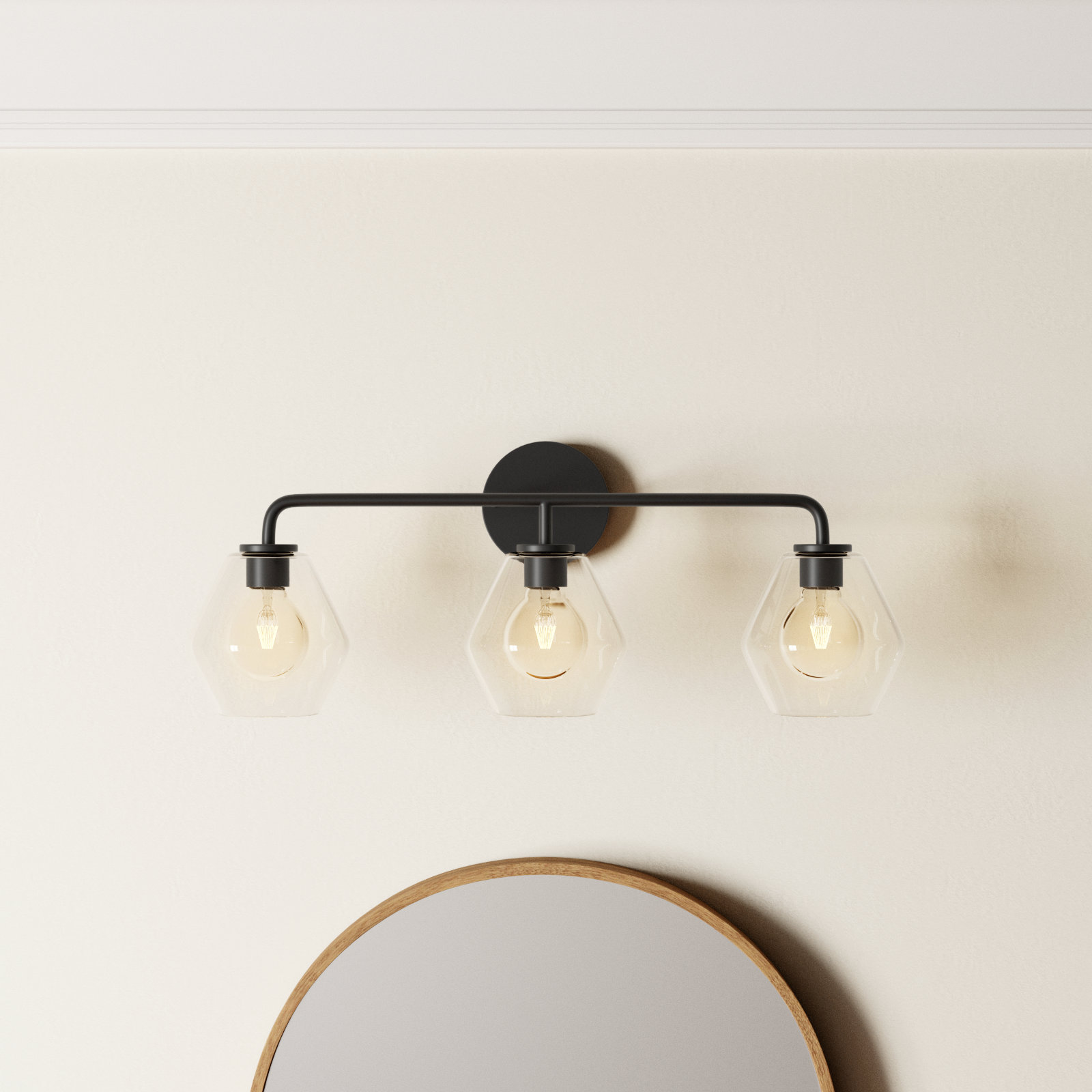 Rooks 3-Light Dimmable Vanity Light, Midnight Black, Clear