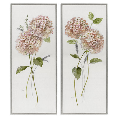 Ensemble de 2 giclées roses avec hortensias roses, design par Nan