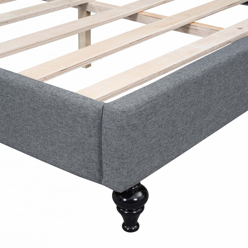 L-Shaped Linen Daybed,with Solid Wood Legs, Gray, Full/Double