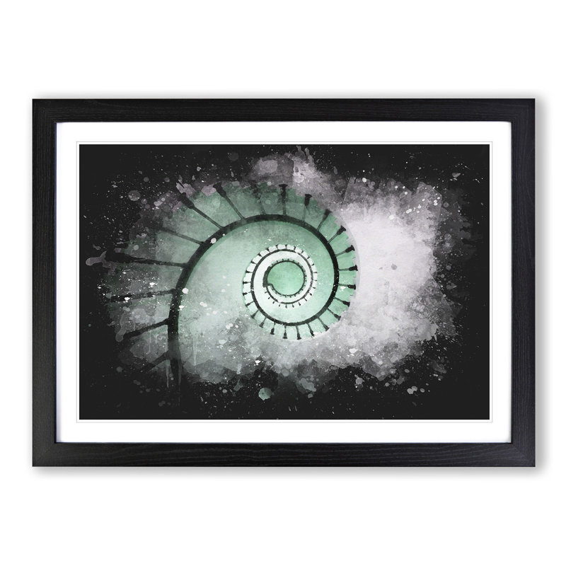 Lighthouse Spiral Staircase Paint Splash - Picture Frame Graphic Art, Black Framed, 62cm H x 87cm W x 2cm D