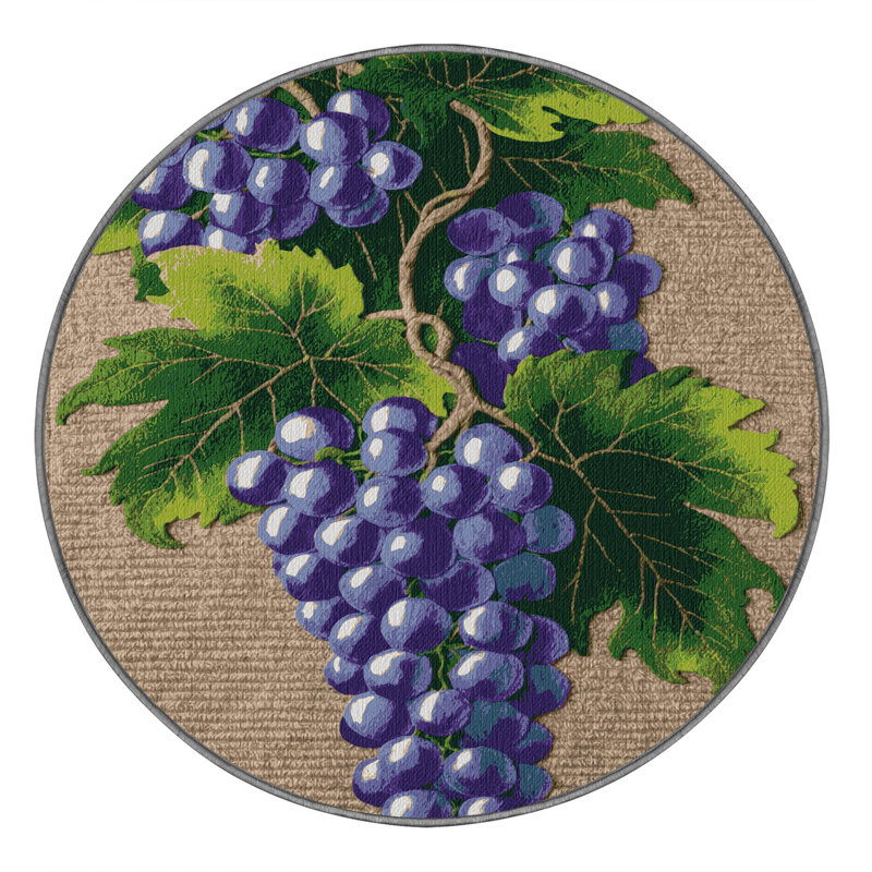  Tapis lavable avec raisins et gouttes de lune, Rond 7 pi