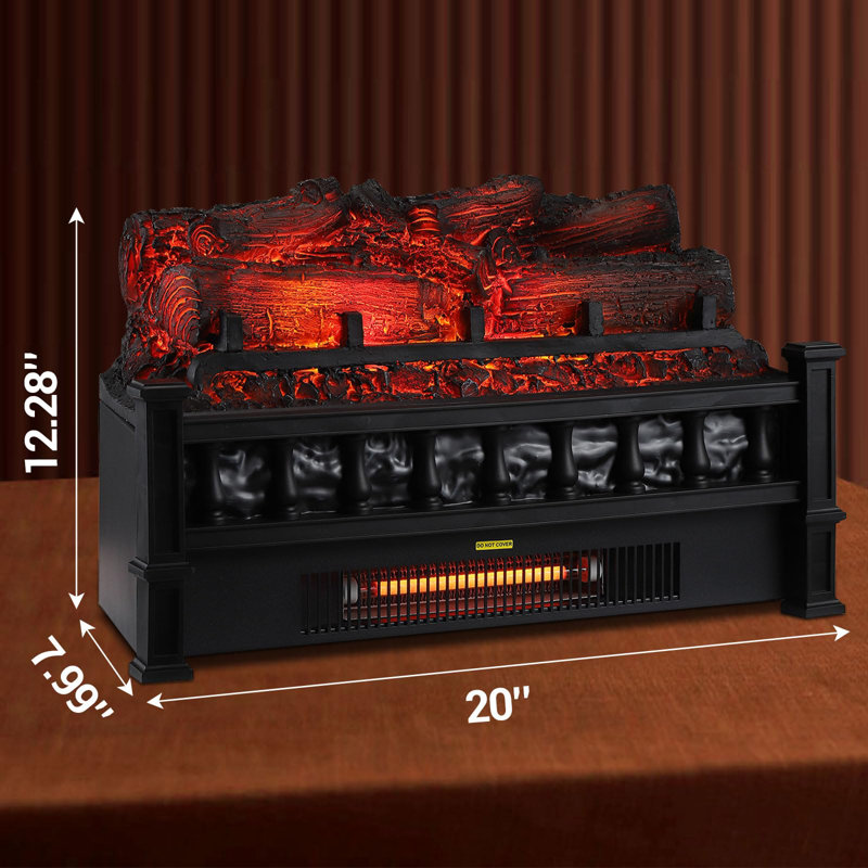 Bûche de foyer électrique de 20 pouces avec télécommande, thermostat, chauffe-foyer à 5 flammes