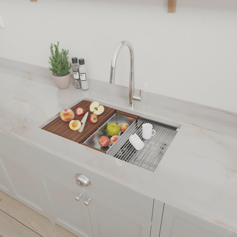 Évier de cuisine 32 po x 19 po à cuve simple en acier inoxydable de calibre 18