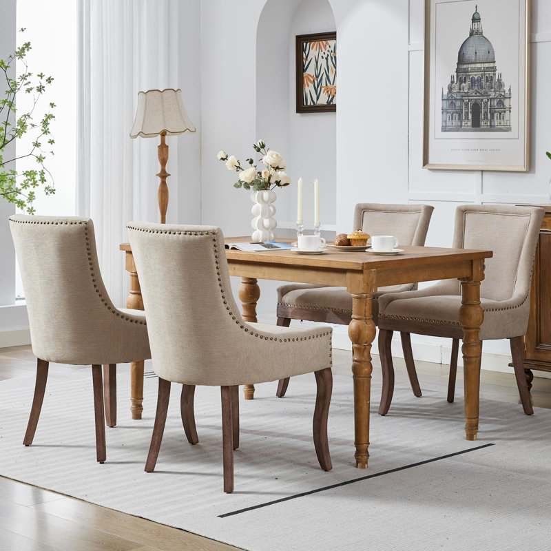 52cm H Tufted Linen Upholstered Side Chair, Beige