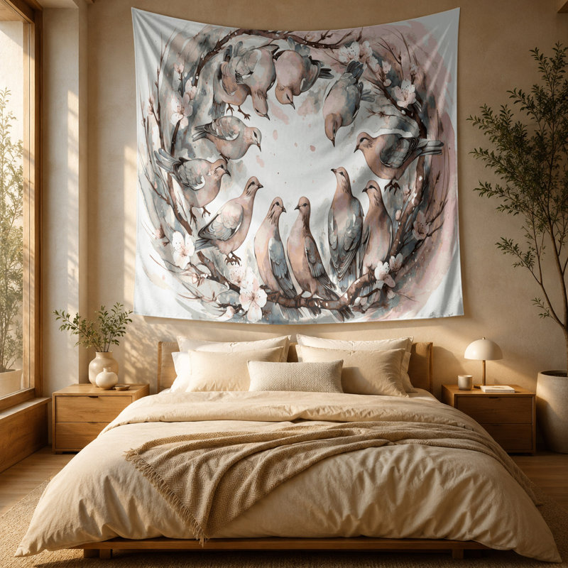 Tapisserie murale oiseaux qui rient, 88 po x 104 po