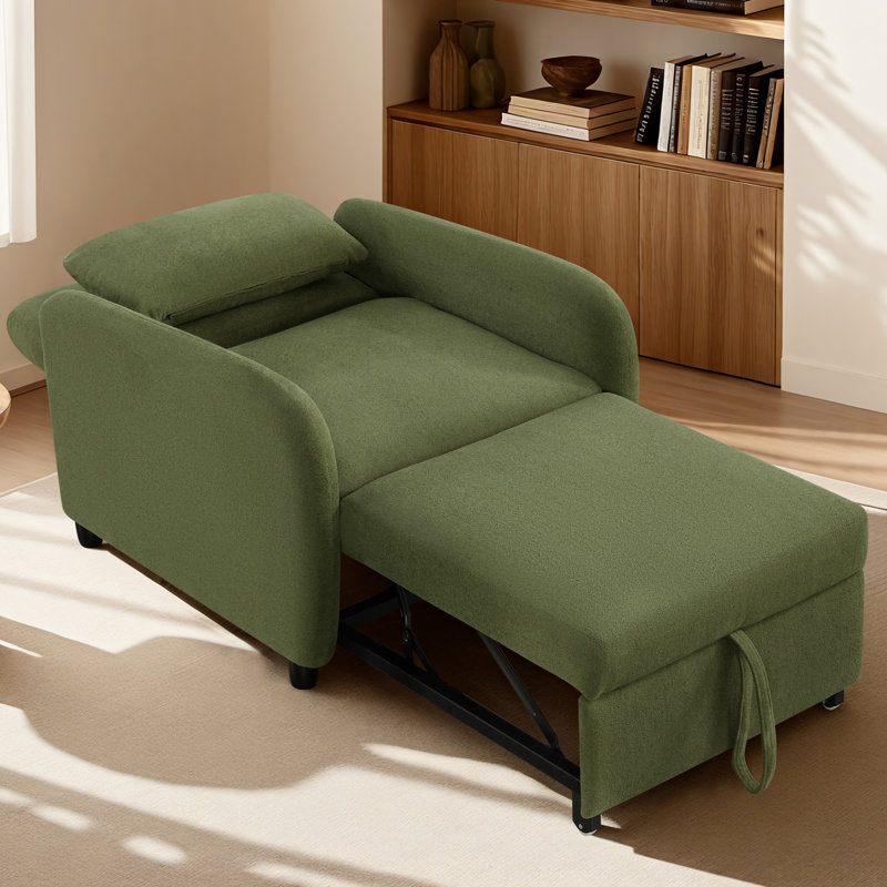 Pebblea Chenille Convertible Chair Bed, Moss Green