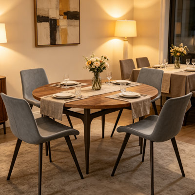 55.1'' Round Dining Table Set, Modern Kitchen Table For 4-6 Person, Steel Legs, Pedestal Dining Set With Dining Chair, Saving Space