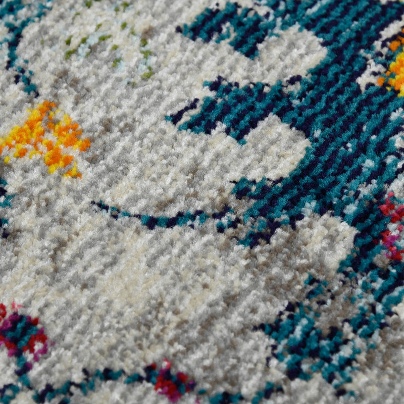 Ivory and Orange Floral Synthetic Rectangular Area Rug