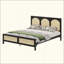 Lit plateforme en bois avec tête et pied de lit en rotin-497529661-497529663