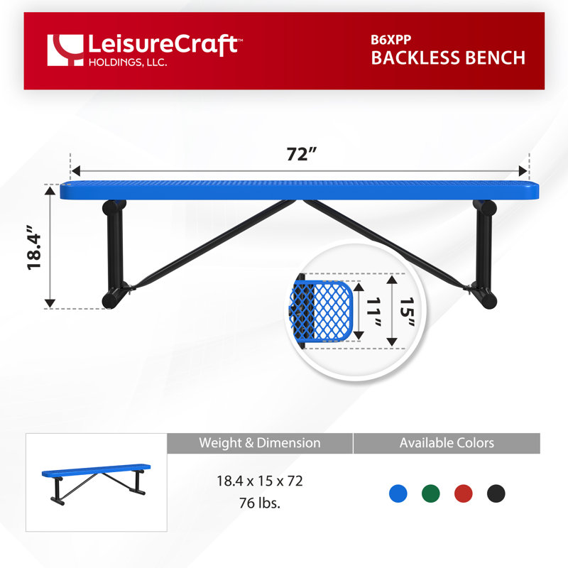 Banc d'extérieur standard Leisure Craft, Bleu, L 72 po x P 12 po
