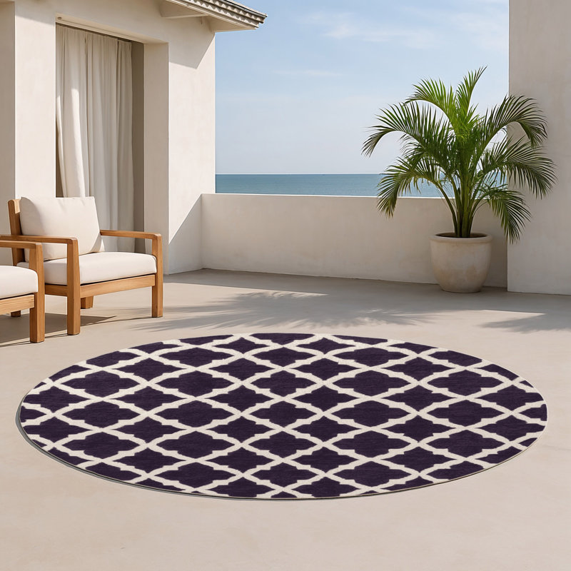 Trellis Purple Indoor and Outdoor Area Rug, Round 5'