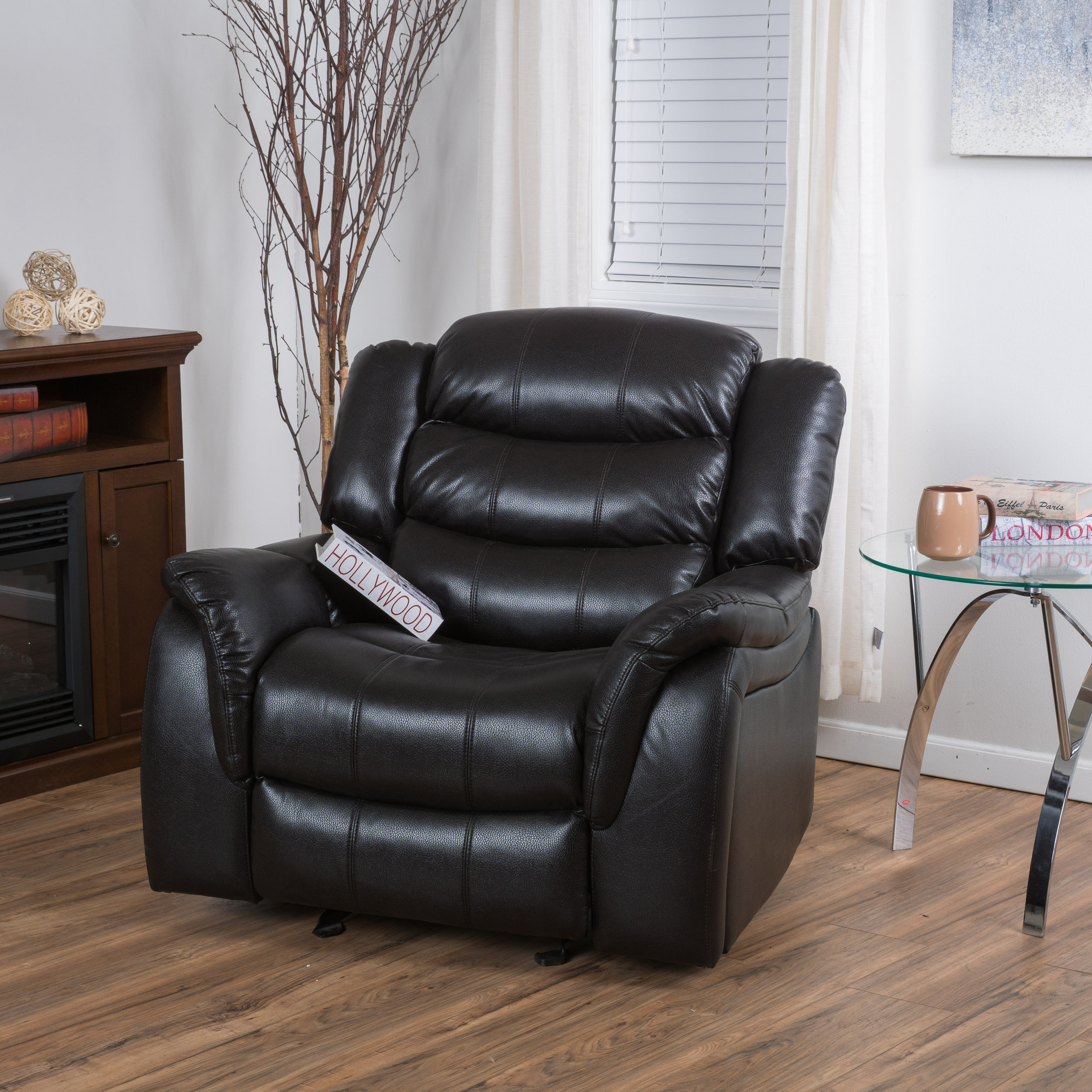 Black faux discount leather recliner chair