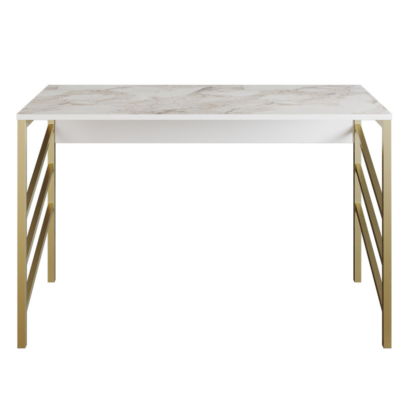 Alper Metal Base Writing Desk, White/Gold