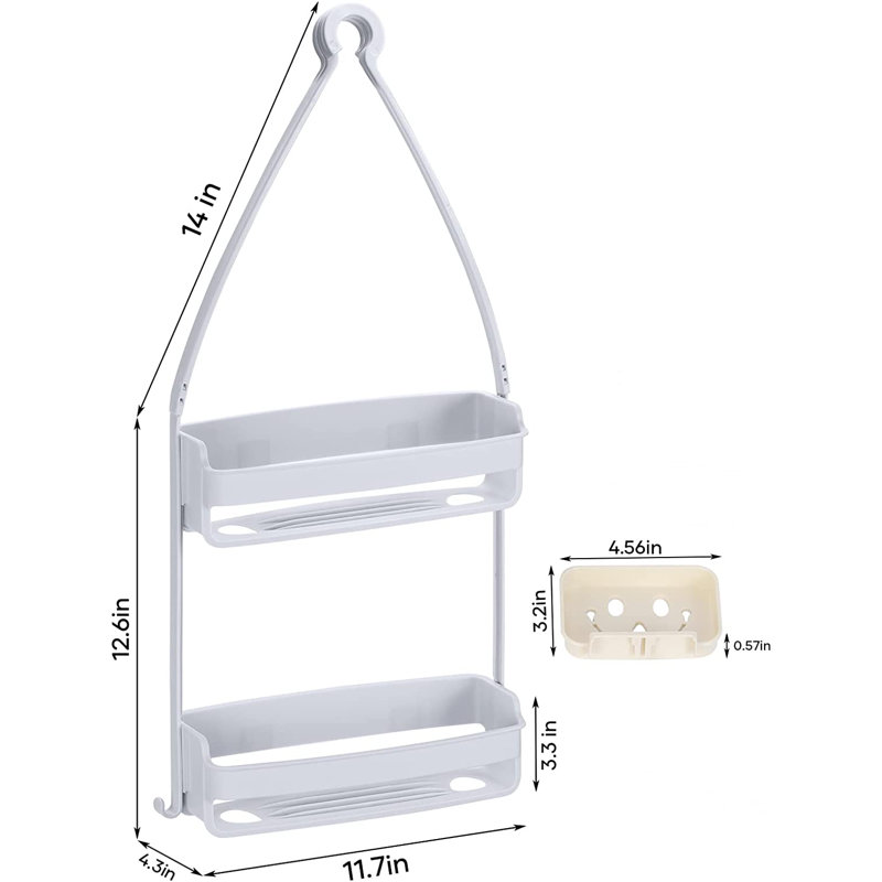 Serviteur de douche en plastique au-dessus d'une pomme de douche, support de douche suspendu avec crochet et boîte à savon
