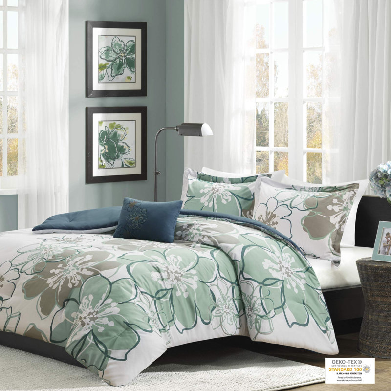 Allison Comforter Set, Full Comforter + 4 Additional Pieces, Blue/Gray