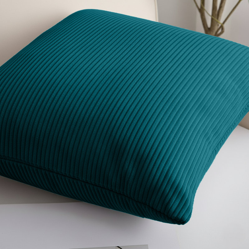 Square Pattern Cushion Cover-(Pack of 2), Teal Striped
