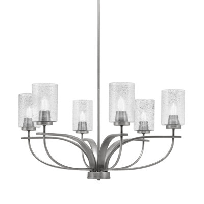 Unia 6 Light, Uplight, Chandelier Shown In Graphite Finish With 4" Smoke Bubble Glass