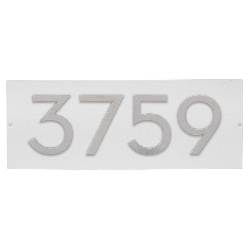 Floating Modern 4" Number Horizontal Address Plaque (4 Digits), White, Silver
