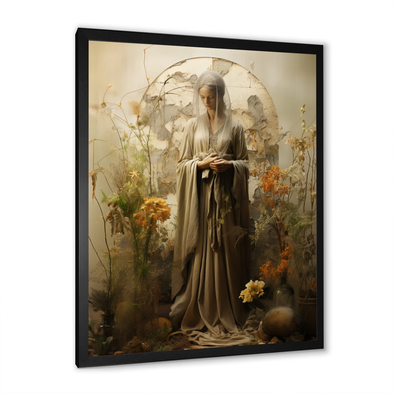 «Folk Religion Divine Connection I», impressions murales spirituelles, Cadre photo noir, H 32 po x l 16 po x P 1 po