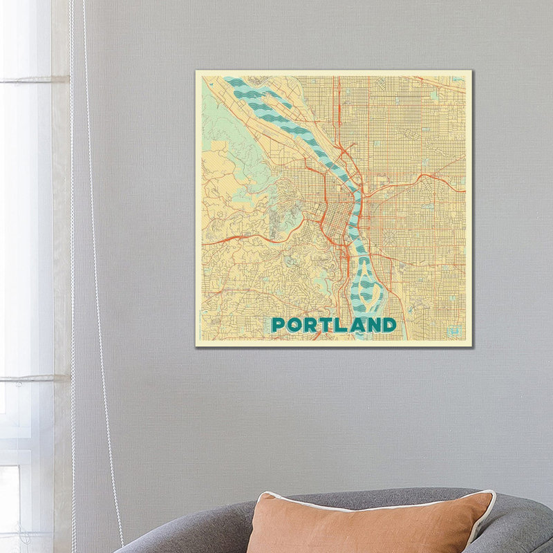 Portland Retro Urban Blueprint Map by Hubert Roguski - Wrapped Canvas Print, 66.04 cm H x 66.04 cm W x 1.91 cm D