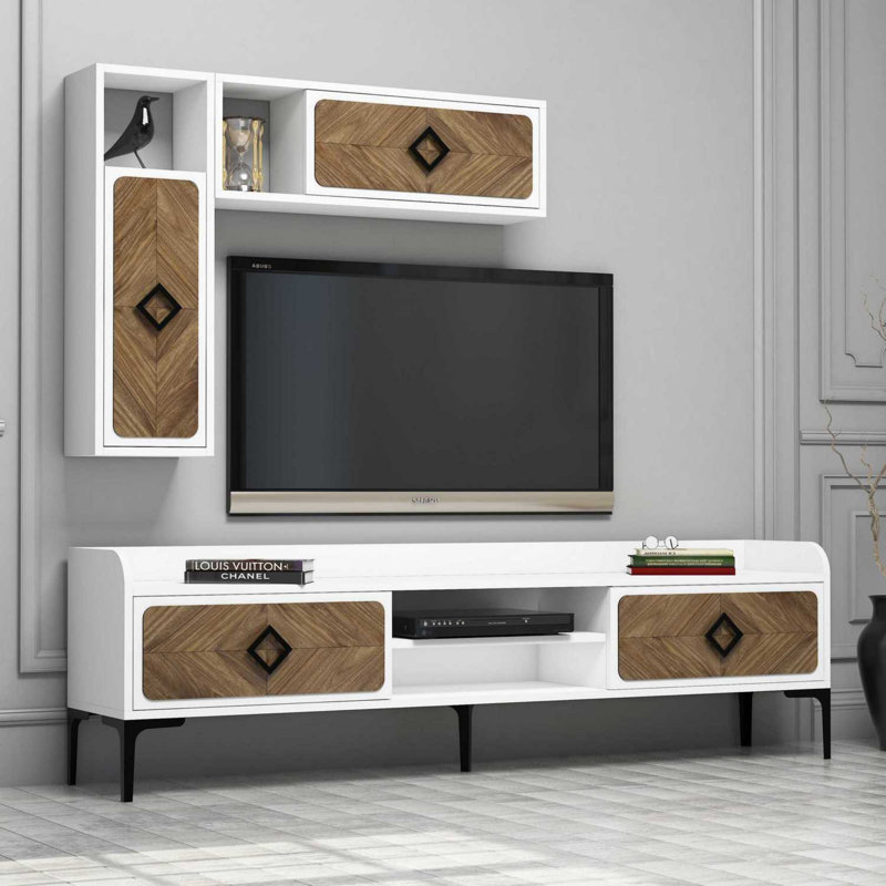 Henryk TV Stand for TVs up to 70", White/Walnut
