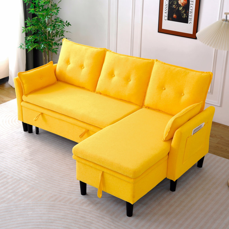 L-Shaped Reversible Chaise Sectional Sofa With Storage - Cotton-Linen, Yellow