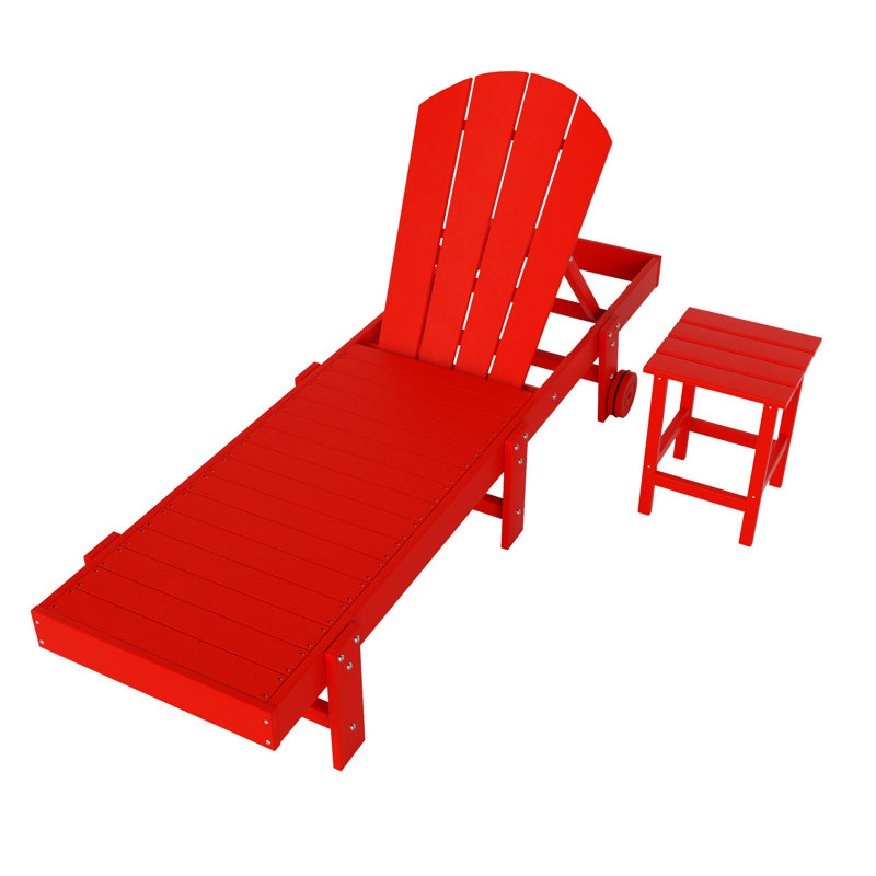 Laguna 77.6" Long Outdoor All-Weather Poly Reclining Single Chaise with Table, Red