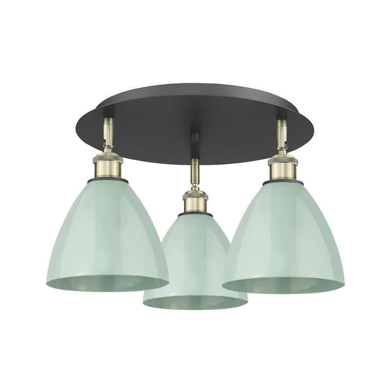 Plafonnier encastré 3 lumières 7,5 po Allare, Noir / laiton antique, Écume de mer, écume de mer