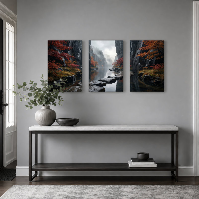 «Autumn Maple Canyon» avec ensemble de 3 toiles en pierre, H 30 po x l 20 po x 3 pièces