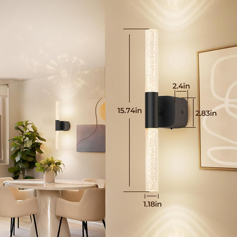 Black Battery Operated Wall Sconce Set of 2 – Rechargeable Crystal Wall Lights with 12000mAh, CCT Dimmable, 350° Rotatable, Remote & Touch Control, 16 Inch, for Bedroom Living Room