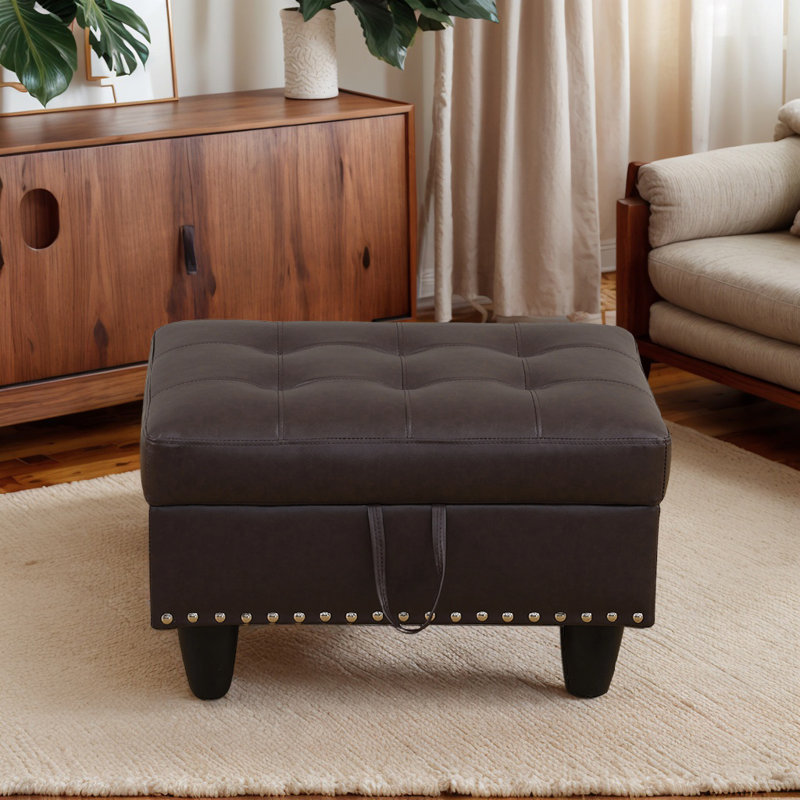 Repose-pieds avec rangement en faux cuir, Brun