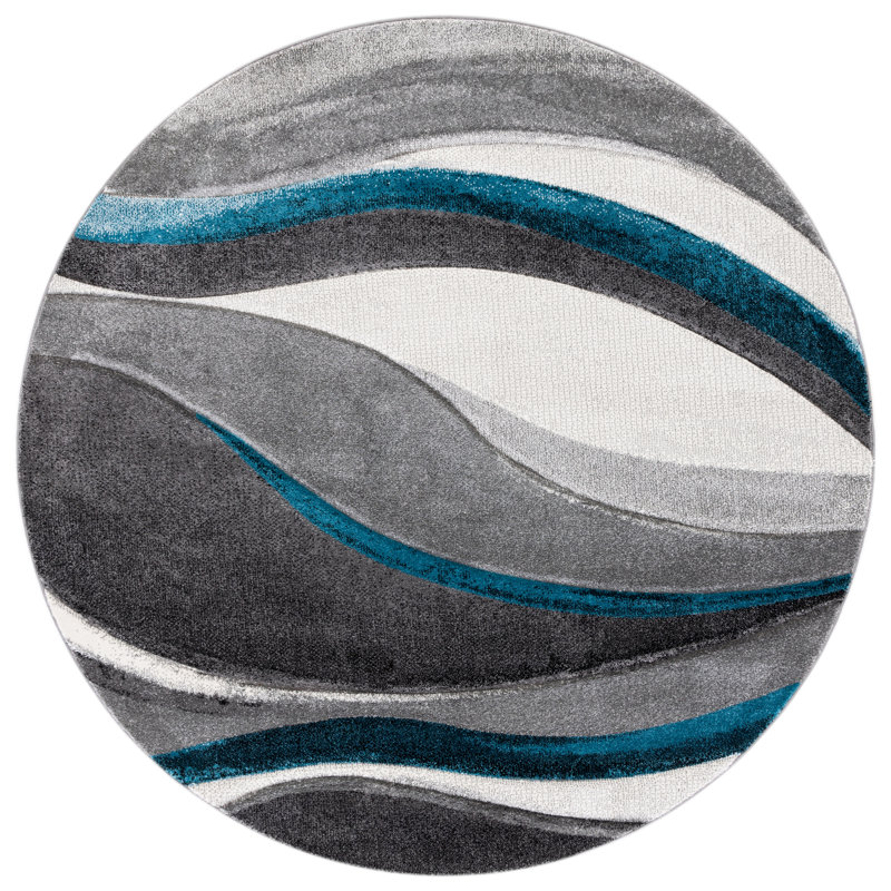 Duboistown Abstract Gray/Turquoise Area Rug, Round 5'3"
