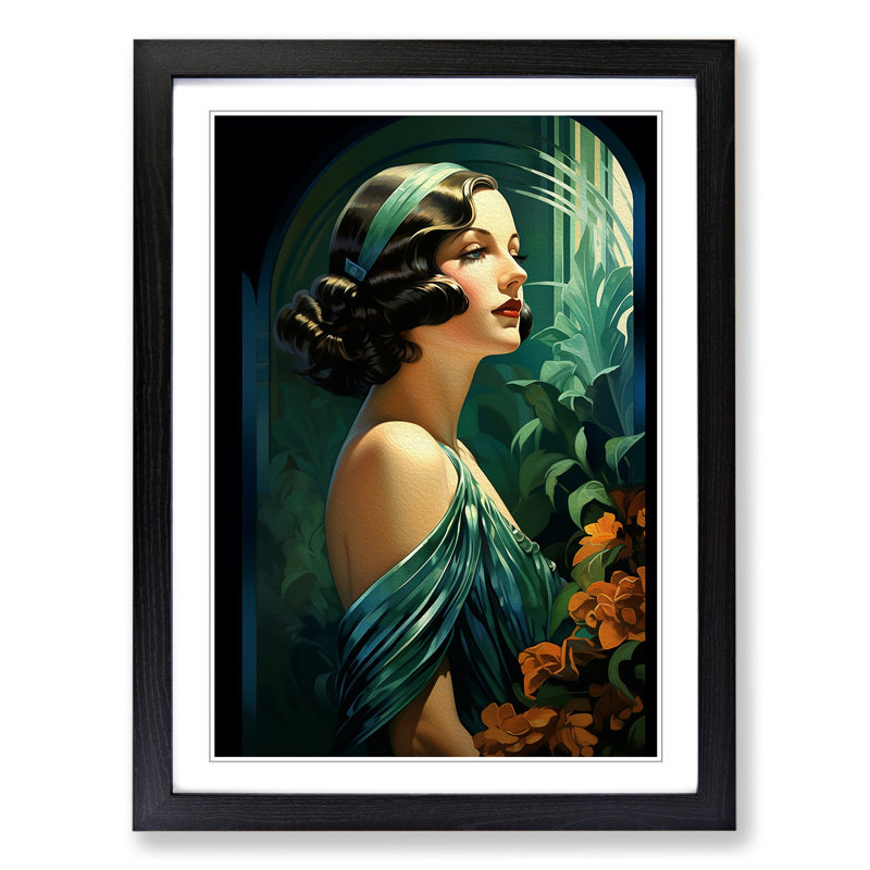 Art Deco Woman Classicism - Framed Print, 46cm H x 34cm W x 2cm D, Black Framed