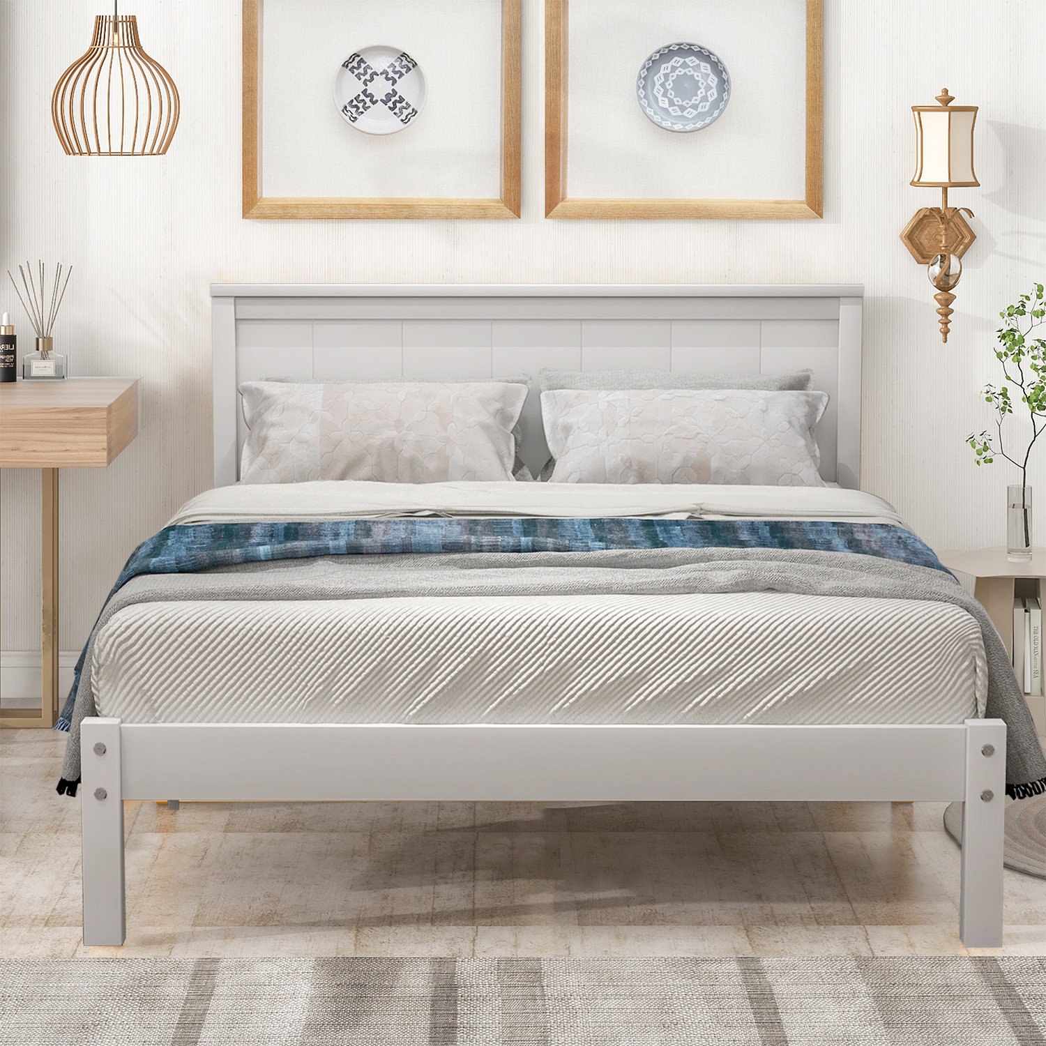 Classic Twin Size Platform Bed with Built-in LED Light, Solid Wood Platform Bed Frame with Storage Headboard and Safety Guardrail for Kids Teens Boys Girls (Antique Grey-D003E