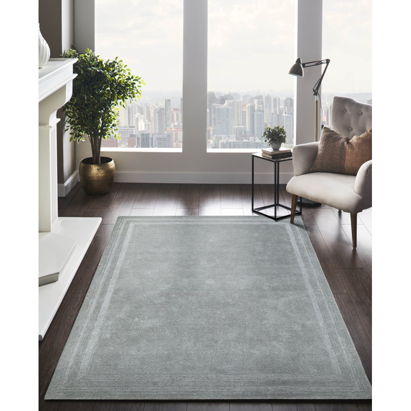 Handmade Polyester Gray Rug, Rectangle 5' x 8'